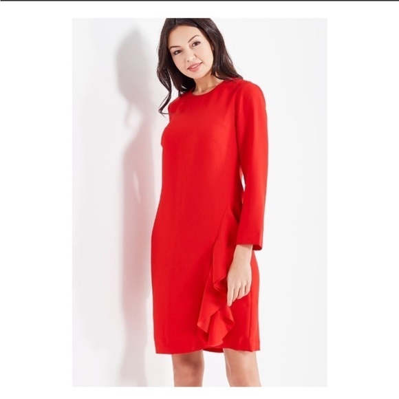 Banana Republic Dresses & Skirts - Banana Republic TALL LONG Ruffle Shift Dress Red Holiday Party Classic Career